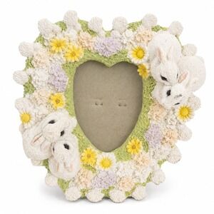 Fancy Frames Bunny Garden II Heart Picture Frame White Rabbit Floral 5x5 Excelle